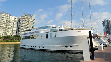 Serendipity super yacht on display at the Singapore Yacht Show 2013 at One Degree 15 Marina Club, Sentosa Cove April 20, 2013 in Singaporeのeditorial素材