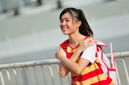 SINGAPORE - JULY 20  Motivator performing during National Day Parade  NDP  Rehearsal 2013 on July 20, 2013 in Singaporeのeditorial素材