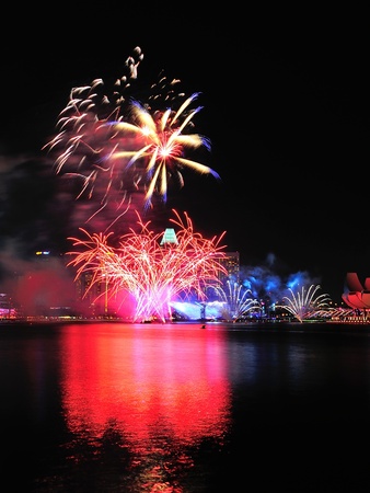SINGAPORE - AUGUST 03: Fireworks display during National Day Parade (NDP) Rehearsal 2013 on August 03 2013 in Singaporeのeditorial素材