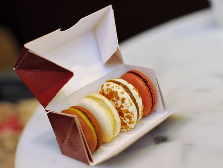 Box of different flavored macaroons