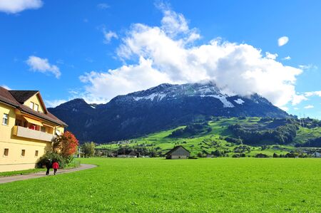 Scenic mountain landscape in Swiss Knife Valley Brunnen in Switzerland