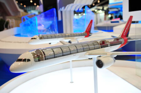 SINGAPORE - FEBRUARY 12  ST Aerospace showcasing their A330 passenger-to-freigh ter conversion model at Singapore Airshow February 12, 2012 in Singaporeのeditorial素材