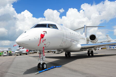 SINGAPORE - FEBRUARY 12  Front of a Qatar Executive Bombardier Global 5000 business jet at Singapore...