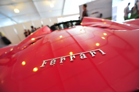 SINGAPORE - APRIL 12: Ferrari 458 Spider convertible sport car on display during Singapore Yacht...