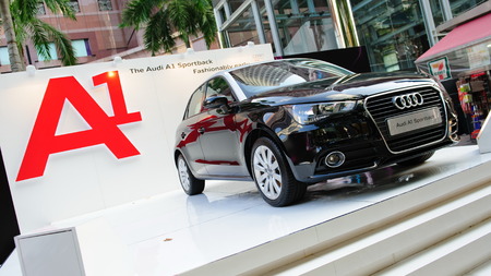 SINGAPORE - MAY 19: New Audi A1 hatchback on display at Audi Fashion Festival 2012 on May 19, 2012 in Singaporeのeditorial素材