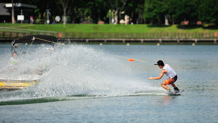 SINGAPORE - JULY 20: Athlete performing stunt during Rip Curl Singapore National Inter Varsity &...