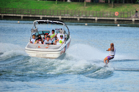SINGAPORE - JULY 20: Athlete performing stunt during Rip Curl Singapore National Inter Varsity &...