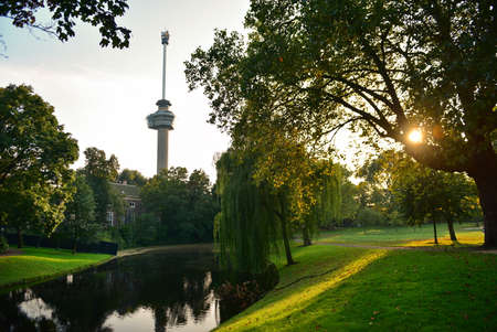 ROTTERDAM - SEPTEMBER 17:  Euromast observation tower built specially for the 1960 Floriade, taken on September 17, 2014 in Rotterdam, Netherlandsのeditorial素材