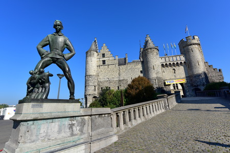 ANTWERP - SEPTEMBER 17: Het Steen, a medieval fortress in the old city centre of Antwerp, taken on September 17, 2014 in Antwerp, Belgiumのeditorial素材