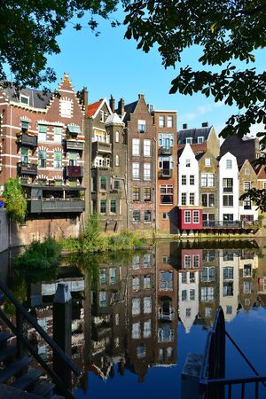 ROTTERDAM - SEPTEMBER 18: Historic houses along river Nieuwe Maas at Delfshaven, a borough of Rotterdam, taken on September 18, 2014 in Rotterdam, Netherlandsのeditorial素材