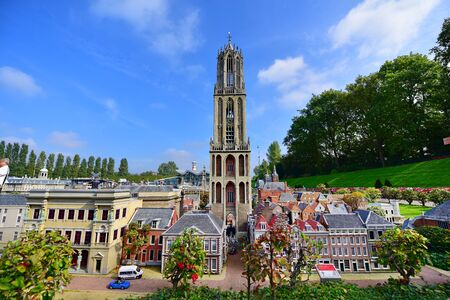 HAGUE - SEPTEMBER 19: Scaled replica of Dom Tower at Madurodam minature park, taken on September 19, 2014 in Hague, Netherlandsのeditorial素材