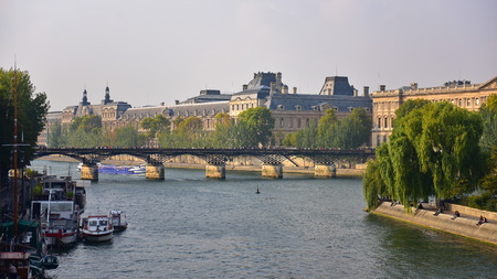 PARIS - SEPTEMBER 24: View of Pont des Arts bridge which is lined with lovers padlocks, taken on September 24, 2014 in Paris, Franceのeditorial素材