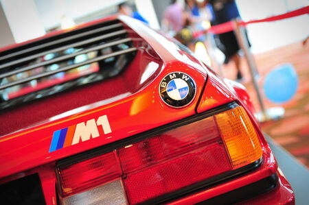 SINGAPORE - AUGUST 2: BMW M1 classic sports car on display at BMW World 2014, taken on August 2, 2014 in Singaporeのeditorial素材