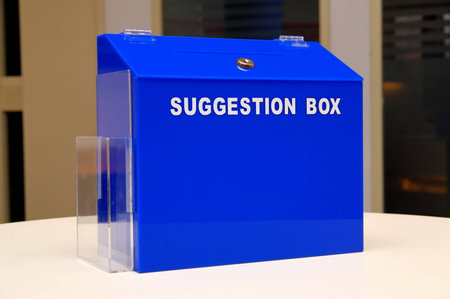 Blue suggestion box in an officeの写真素材