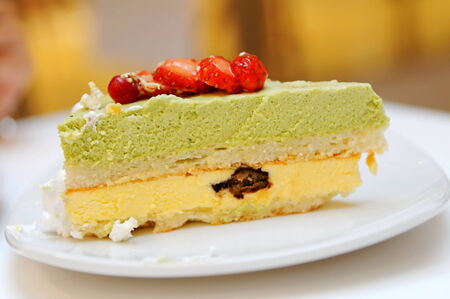 Slice of green tea cake