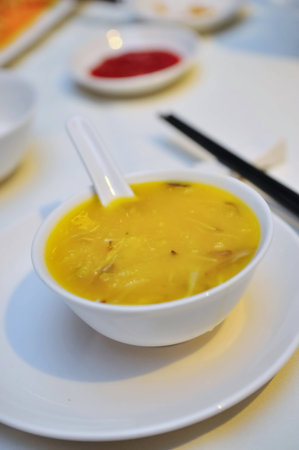 Bowl of fish maw soup in a Chinese restaurantの写真素材