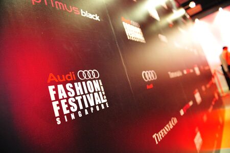 SINGAPORE - MAY 14: Logo and backdrop of Audi Fashion Festival 2011 Erdem Show on May 14, 2011 in...