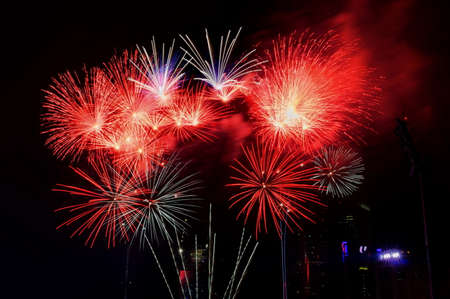 SINGAPORE - JULY 25: Fireworks display during Singapore National Day Parade 2009 combined rehearsal July 25, 2009 in Singaporeのeditorial素材