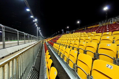 SINGAPORE - SEPTEMBER 26: Grand stand beside the night race circuit of 2009 Formula One Singapore Singtel Grand Prix September 26, 2009 in Singapore.のeditorial素材