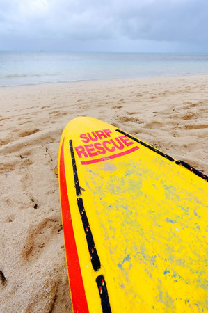 Bright yellow rescue surf boardの写真素材