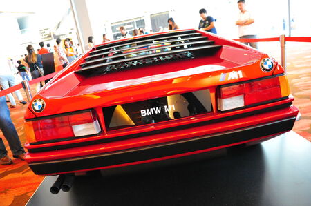 SINGAPORE - AUGUST 2: BMW M1 classic sports car on display at BMW World 2014, taken on August 2, 2014 in Singaporeのeditorial素材