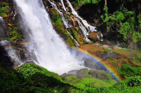 Rainbow over Wachiratarn Waterfall in Doi Inthanon National Park, Thailandの写真素材