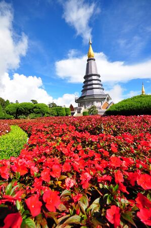Napapon Phoom-siri Chedi - a temple dedicated to the Queen of Thailand commemorating her 60th birthday near the summit of Doi Inthanon, Thailand's highest peakの写真素材