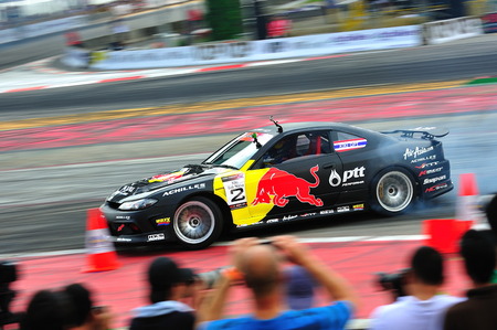 SINGAPORE - JUNE 12: Kiki Sak Nana drifting at Formula Drift Singapore 2011 on June 12, 2011 in...