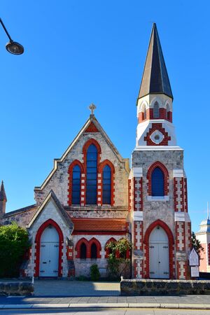A small red and white historic church in Fremantle, Western Australiaのeditorial素材