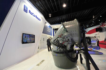 SINGAPORE - FEBRUARY 12: Rolls-Royce showcasing swivel engine model at Singapore Airshow February...