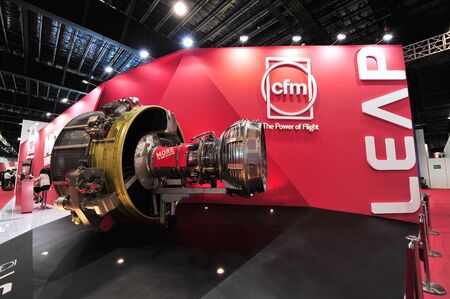 SINGAPORE - FEBRUARY 12: CFM LEAP engine on display at Singapore Airshow February 12, 2014 in...