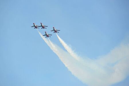 SINGAPORE - FEBRUARY 9: Aerobatic flying display by Republic of Singapore Air Force (RSAF) Black...