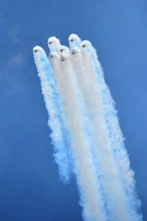 SINGAPORE - FEBRUARY 16:  RKAF Black Eagles Aerobatic Team aerobatic performance at Singapore...