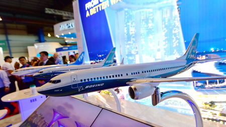 SINGAPORE - FEBRUARY 16:  Models of Boeing 737 on display at Singapore Airshow February 16, 2016 in Singaporeのeditorial素材
