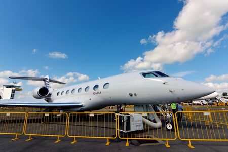 SINGAPORE - FEBRUARY 16:  Qatar Airways Executive Gulfstream G650ER corporate jet on display at...