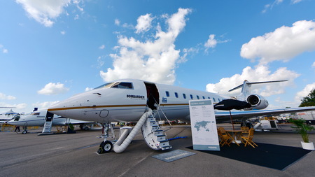SINGAPORE - FEBRUARY 16:  Bombardier Global 6000 business jet at Singapore Airshow February 16, 2016 in Singaporeのeditorial素材