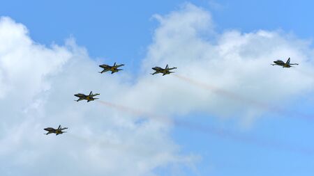 SINGAPORE - FEBRUARY 16:  RKAF Black Eagles Aerobatic Team aerobatic performance at Singapore...