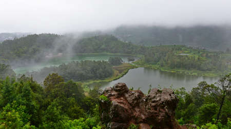 The Colorful Lake (Telaga Warna) on the Dieng Plateau in Central Java, Indonesiaの写真素材