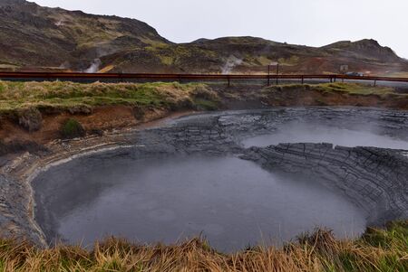 Krisuvik geothermal mud pool in Reykjanes Peninsula, Icelandの写真素材