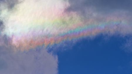 Cloud iridescence seen above Icelandの写真素材