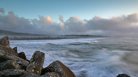 Waves hitting the scenic coast along Greymouth in West Coast, New Zealand