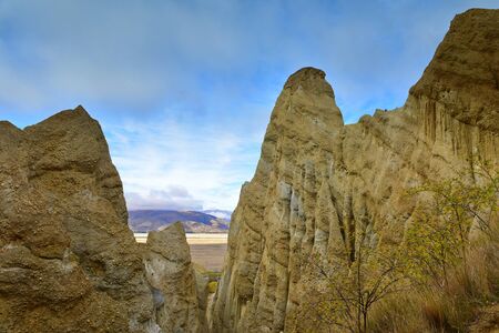 Clay Cliff tall pinnacles rock formations in Omarama, New Zealandの写真素材
