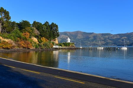 Famous Akaroa Lighthouse in Banks Peninsula, New Zealand