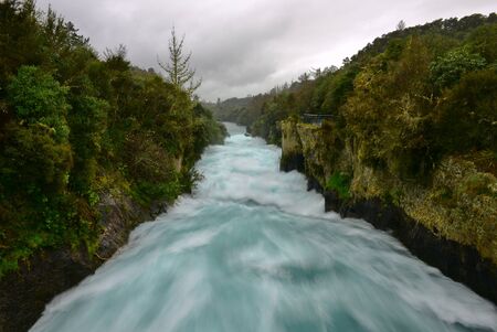 Fast flowing Huka Falls in Taupo, New Zealandの写真素材