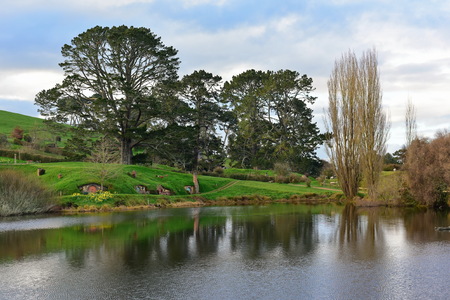 MATAMATA, NEW ZEALAND - AUGUST 2017: Hobbiton movie set featured in Lord of the Rings and Hobbit movies on August 27, 2017 in Matamataのeditorial素材