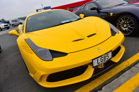 HAMPTON DOWNS, NEW ZEALAND - APRIL 18: Ferrari 488 on display at Ferrari Challenge Asia Pacific Series race on April 15, 2018 in Hampton Downsのeditorial素材