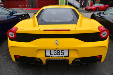 HAMPTON DOWNS, NEW ZEALAND - APRIL 18: Ferrari 488 on display at Ferrari Challenge Asia Pacific Series race on April 15, 2018 in Hampton Downsのeditorial素材