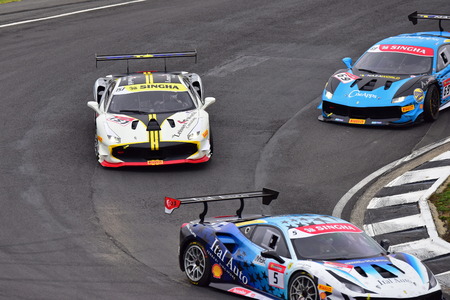 HAMPTON DOWNS, NEW ZEALAND - APRIL 18: Ferrari 488 Challenge cars racing at Ferrari Challenge Asia...