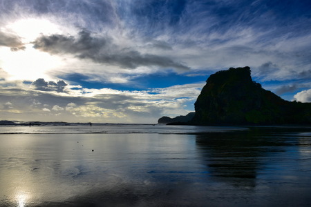 Piha beach, a popular black sand beach for recreational activities in Auckland, New Zealandの写真素材