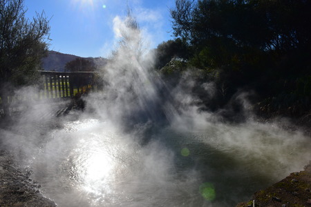Hot steaming pool at Kuirau Park, New Zealand's only geothermal public parkの写真素材